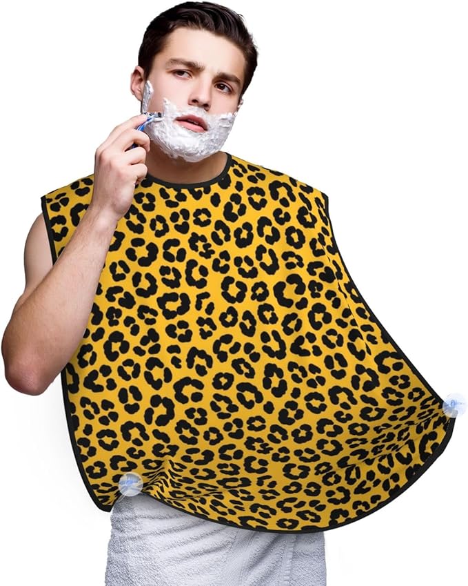 Men's Shaving Accessory Wild Animal Cheetah Leopard Print Yellow, Waterproof Beard Apron with Hair Catcher & Suction Cups