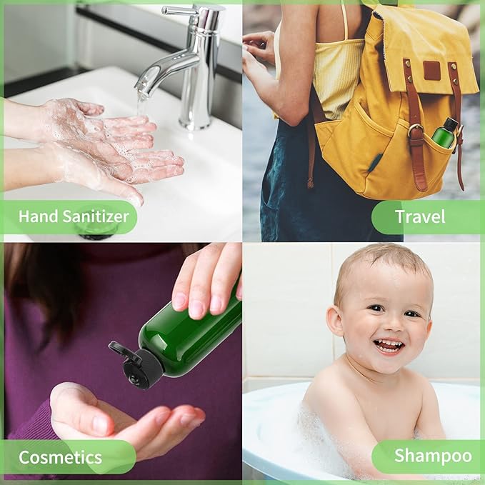LISAPACK 3.4 oz Travel Bottles for Toiletries, Plastic Travel Size Containers for Shampoo Conditioner TSA Approved, Empty Small Squeeze for Lotion, Leak Proof Mini Liquid Tube for Refillable Green