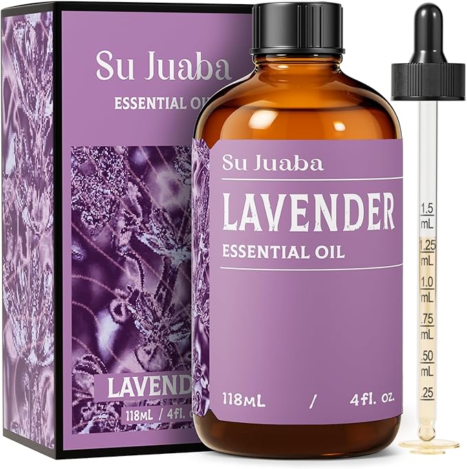 SU JUABA Lavender Essential Oil 4 Fl Oz, 100% Pure Natural Aromatherapy Oil for Diffuser, Skin Care, Relaxation, Sleep, Wool Dryer Balls - 118ML