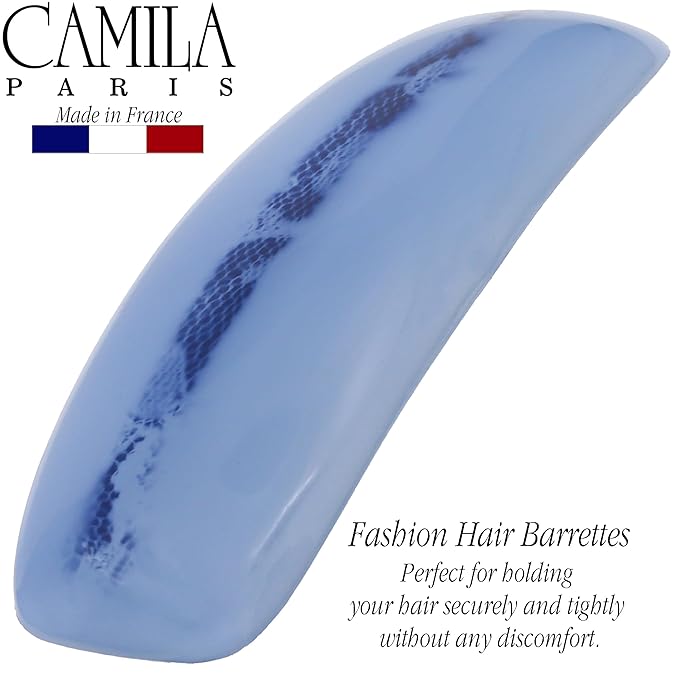 Camila Paris CP3441 French Hair Barrette Clip for Girls, Blue, Rubberized Automatic Clasp Strong Hold Grip Hair Clips for Women, No Slip and Durable Girls Hair Accessories, Made in France