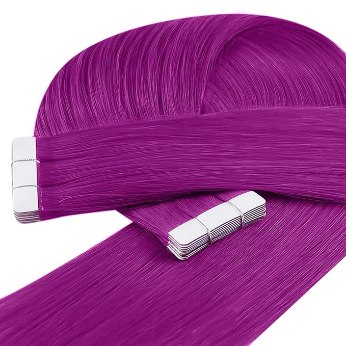 YoungSee Purple Tape in Human Hair Extensions Purple Hair Extensions Tape in 10pcs 25g Color Human Hair Tapes 16 Inch Tape on Extension Diy Your Hairstyle
