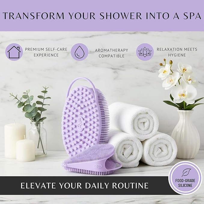 Body Face Scrubber Set Silicone - 2 Pack Shower Brush Facial Cleansing Kit - Avilana Bath Loofah Alternative Complete Skincare System Dual Sided - Gift Set Women Men