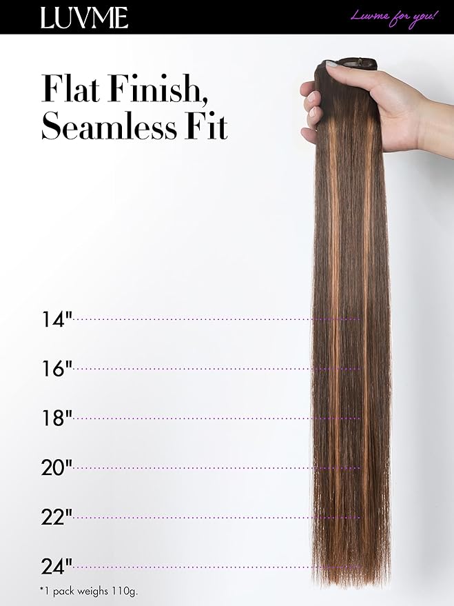 LUVME Straight Seamless 110g 7Pcs Clip in Hair Extensions Full Max with 22inch Remy Human Hair Extensions, Highlight Color 100% Real Soft