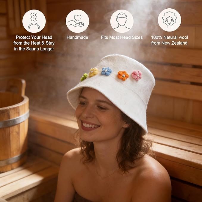 GoldCamp Sauna Hat for Men & Women - 100% Wool Felted Sauna Cap for Steam Room & Hot Tub - Essential Sauna Accessories, Hair Protector & Viking Style Winter Hat Gift for Sauna Lovers