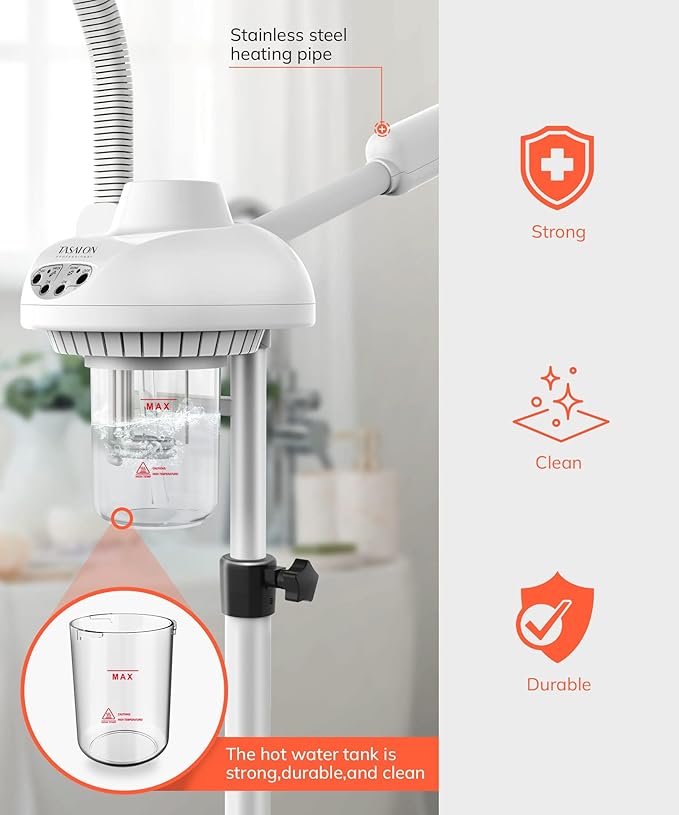 TASALON Professional 2 in 1 Facial Steamer With 5X Magnifying Foldable Arm, Ozone Mist Steamer for Face, Salon Spa Beauty Skin Care Equipment