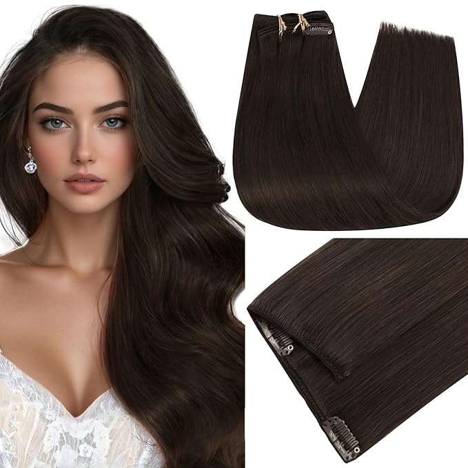 Full Shine Brown Hair Extensions Clip ins 180 G 28 Inch Dark Brown Clip in Hair Extensions Real Human Hair for Length for Prom 7 Pcs