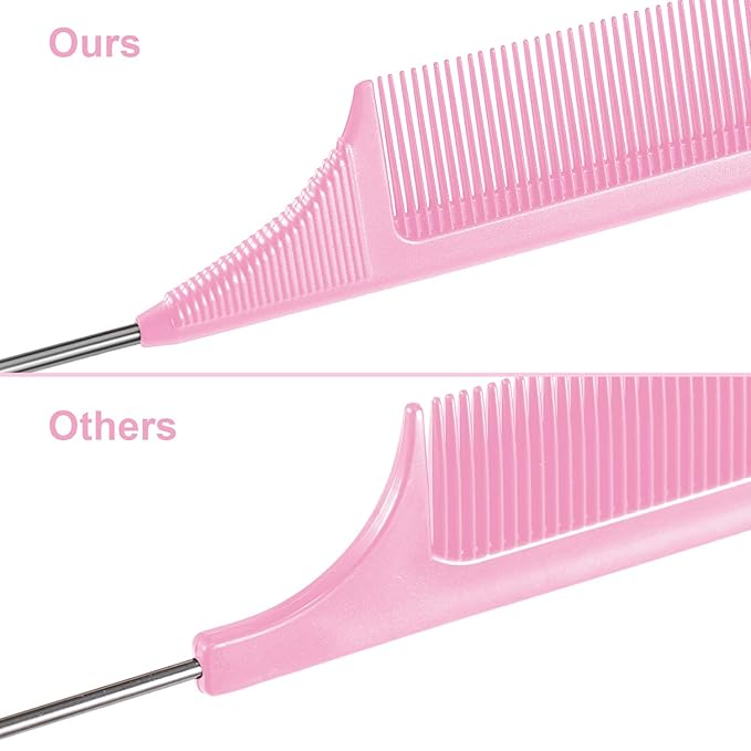 3 Packs 9 Inch Rat Tail Comb Carbon Fiber Heat Resistant Teasing Comb with Metal Pick Styling Parting Lightweight Sectioning Fine Tooth Combs for Women Girls