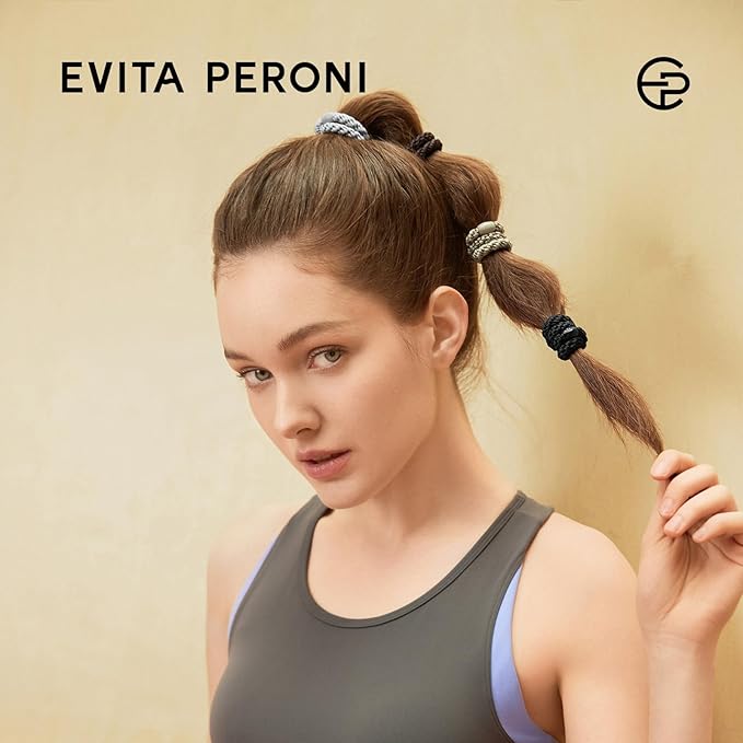 EVITA PERONI Hair Ties 12 Pcs Set, High Elastic Ponytail Holders, Hair Ties No Damage, Elastic Ties for Thick Hair Women Men, Gifts for Mother Sister Girlfriend (Light Coffee)
