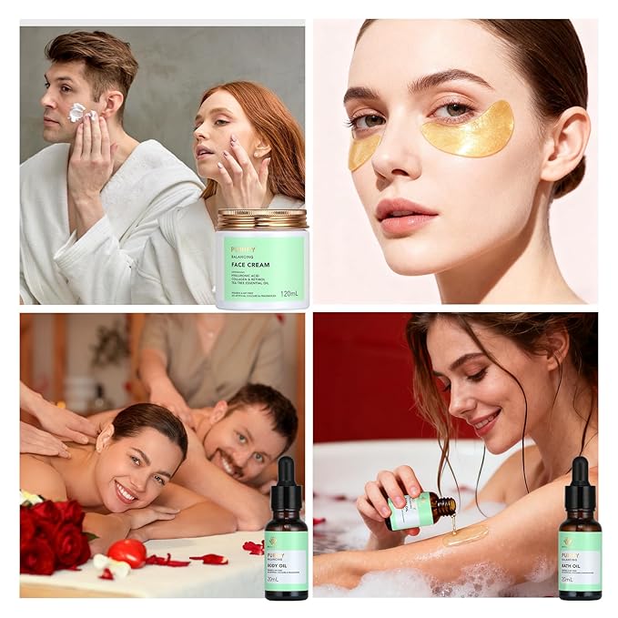Facial Skin Care Set & Spa Kit - Gift for Men & Women Ideas, Self-Care Relaxation Gift, Skin Care Collection with Tea Tree Essential Oil, Hyaluronic Acid Serum, Dad, Mother's Day, Christmas, Birthday