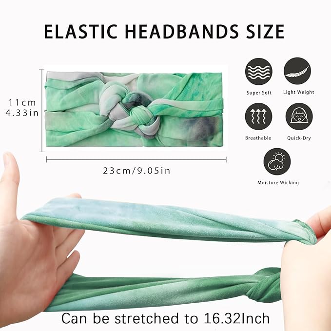 Vercret Headbands for Women Tie Dye Sailor Knot Headband Wide Elastic Adjustable Braided Hair Bands Non Slip Boho Stretchy Turban Headwrap Yoga Workout,3Pcs
