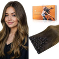 DOORES Human Hair Extensions Clip Ins, Chocolate Dip Color Melt 22 Inch 7pcs 120g, Clip in Hair Extensions Remy Natural Hair Extensions Thick Silky Straight Hair