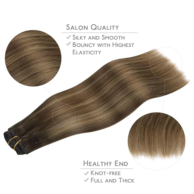 WENNALIFE Clip in Hair Extensions - Real Human Hair, 24 Inch 120g 7pcs, Light Ash Brown to Warm Chocolate Highlighted Caramel Blonde