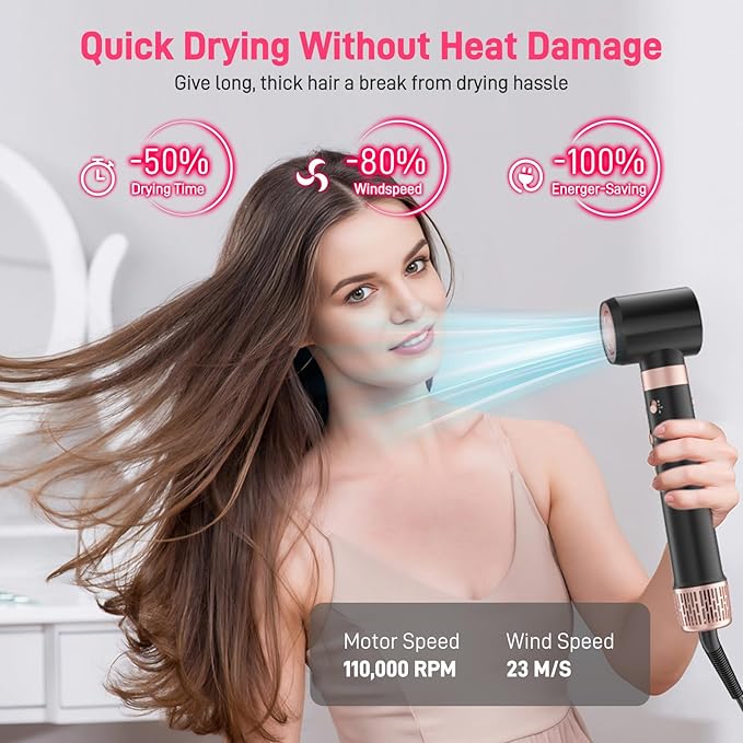 Dual Voltage Hot Air Styler Wrap - 5 in 1 Hair Dryer Brush with Fast Drying Blow Dryer, Styling, Straightening & Volumizing with Travel Bag (100V–240V) Gift for Women (Black + Pink)