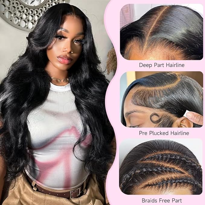 AMIRTY 250 Density 13x6 Lace Front Wigs Human Hair Pre Plucked Real Virgin Human Hair Wig Invisilbe Hairline Tiny Knots Body Wave HD Lace Frontal Wigs 3X Longer Lifespan 28 Inch