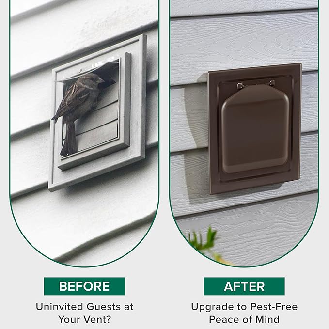 NO-PEST VENT, Exclusive Dual Door Dryer Vent Cover Outdoor 4 inch with Collar, Made in USA w Highest UV Resistant Plastic in any Outdoor Vent Cover (Brown, 4" Plastic WIth Collar)
