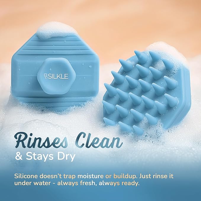 Silicone Scalp Scrubber - Massage Shampoo Brush, Soft Bristles for Hair Growth & Dandruff Removal - Ergonomic Design, Wet & Dry Use, Deep Cleansing Scalp Exfoliator for All Hair Types - Blue