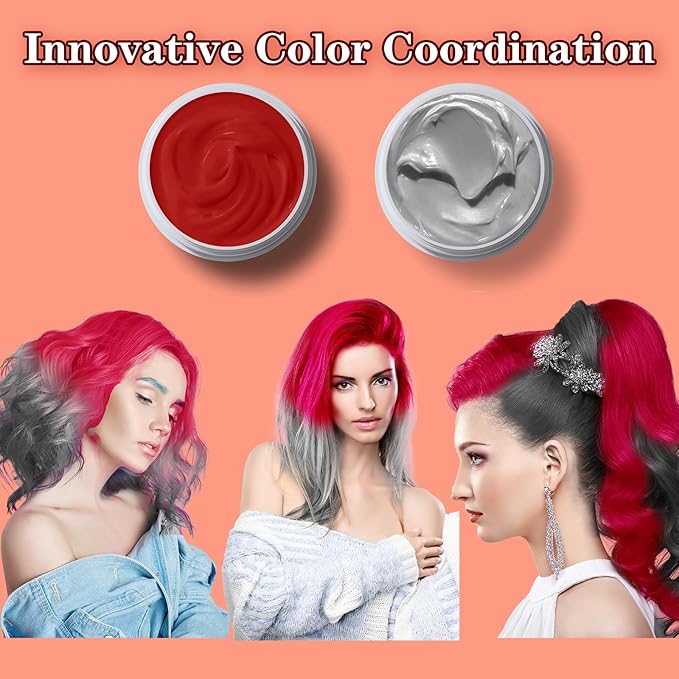 Red Hair Color Wax Washable, Temporary Hair Color Dye for Kids, Natural Instant Color Wax Hairstyle Cream Hair Pomades for Women & Men Party Cosplay Halloween, Gifts for Teens