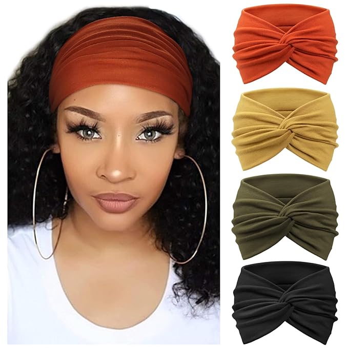 DRESHOW 4 Pack Turban Headbands for Women Wide Vintage Head Wraps Knotted Cute Hair Band Accessories