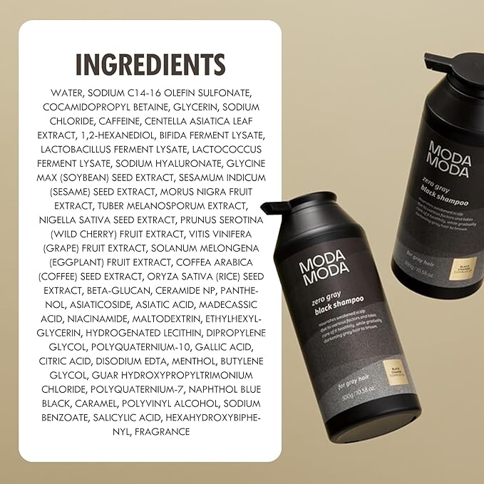 MODA MODA Zero Gray Black Hair Shampoo 3.52 oz - Natural Darkening Color Shampoo Dye for Hair & Scalp | Age-Defying & Volumizing Grey Shampoo that Reduces Hair Breakage - No Animal Trials