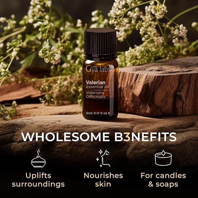 Gya Labs Valerian Essential Oil - 0.17 Fl Oz - for Hair, Skin, Diffuser, Aromatherapy & DIY Candle Making Scent