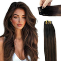 Moresoo Genius Weft Clip in Hair Extensions Human Hair 24 inch for Long Thick Hair Extensions Clip ins Balayage Dark Brown to Chestnut Brown Seamless Pu Weft for Women Daily Use 150g 7 Pieces