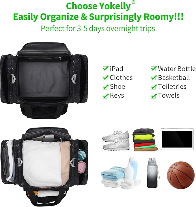 20 inch Sports Duffel Bag - for Travel Gym - Black Marble
