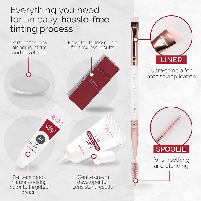 RB RENATA BEAUTY Tint Kit – Cream Hair Dye Kit with Developer and Application Brush for Spot Coloring - Covers Gray Hairs, Smudge-Proof, Long-Lasting Up to 4 Weeks, 20 Applications [Graphite]