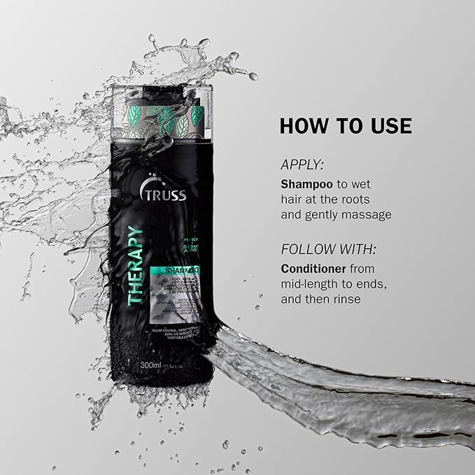 TRUSS Therapy Anti Dandruff Shampoo for Women & Men - Hair Shampoo & Itchy Scalp Treatment Infused with Menthol - Gentle Hair Care for Excess Oiliness & Flaking - pH Balanced & Paraben-Free (10.14 oz)