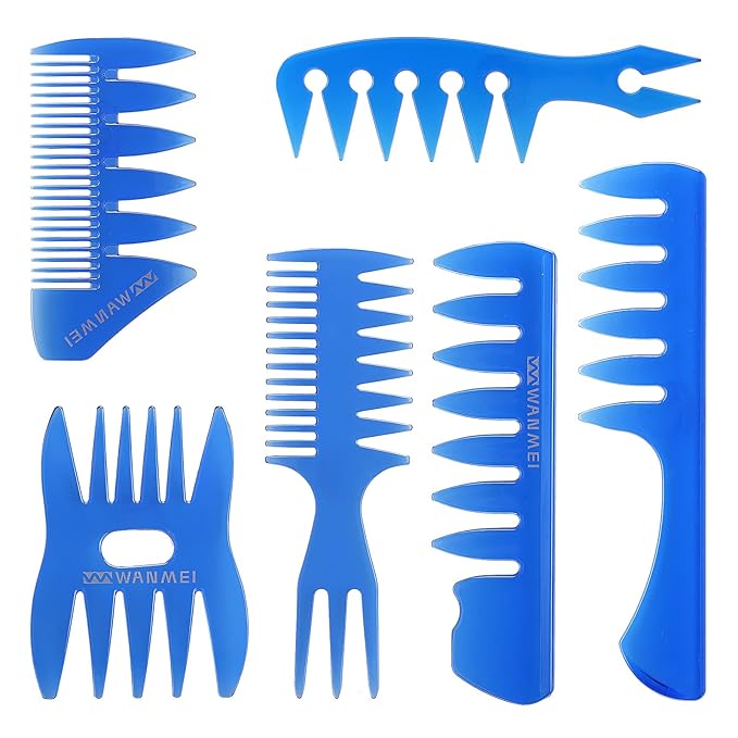 Tbestmax 6 Pcs Hair Comb Styling Set Tail Combs Afro Pick Pik Brushes African American Hair Brush Barber Blue