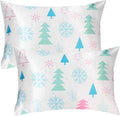 Christmas Tree Satin Pillowcase for Hair & Skin Care, Queen Size Set of 2 - Luxurious Satin Pillow Cover with Envelope Closure(20x30 Inches)
