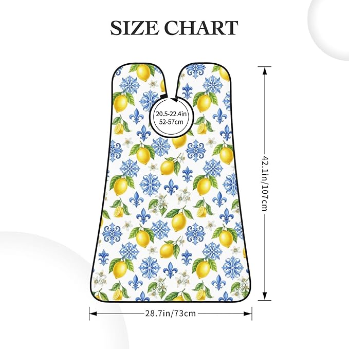Adjustable Non-Stick Beard Apron, Hair Catcher Cape for Shaving Grooming, Waterproof with Suction Cups Men, Watercolor Blue White Flowers Lemon Tree Leaf Floral Shave Bib