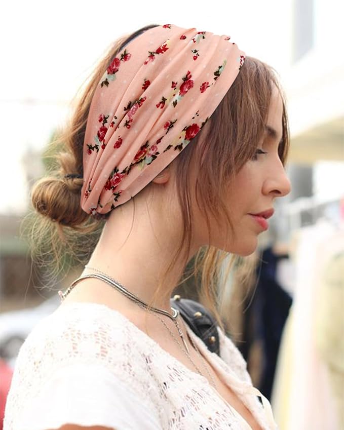 DRESHOW 8 Pcs Women Headbands for Hair Styling, Hair Securing, Workout, Daily Wear. African Wide Turban Vintage Wrap Style. 95% Polyester, 5% Spandex. One Size Fits Most. 8 Count (Pack of 1)