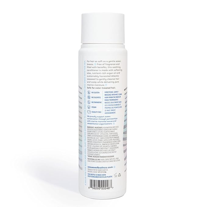 Seaweed Bath Co. Gentle Conditioner, Unscented, 12 Ounce, Sustainably Harvested Seaweed, Aloe, Argan Oil, for Sensitive Scalps