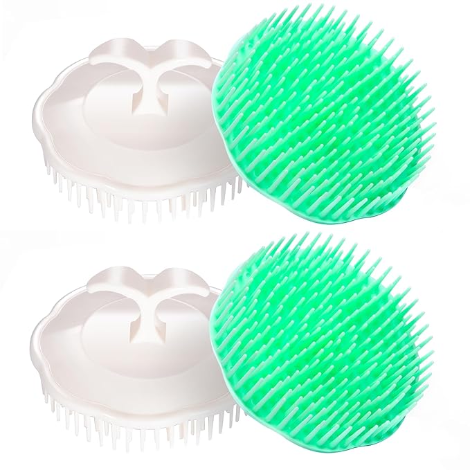 Hair Scalp Brush Dandruff Cleaning Brush Shower Scalp Shampoo Brush Scalp Massager Pack of 4 (White and Green)