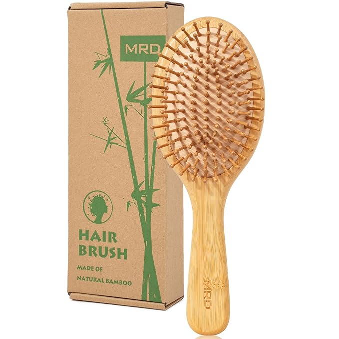 MRD Hair brush, Natural Bamboo Paddle Detangling Hairbrush, Massage Scalp Thick/Thin/Curly/Dry Hair For Women & Men