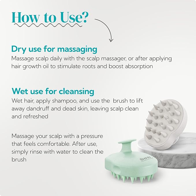 HEETA Scalp Massager 2 Pack for Hair Growth, Soft Silicone Bristles to Remove Dandruff and Relieve Itching, Scalp Scrubber for Hair Care Relax Scalp, Shampoo Brush for Wet Dry Hair, Beige & Green