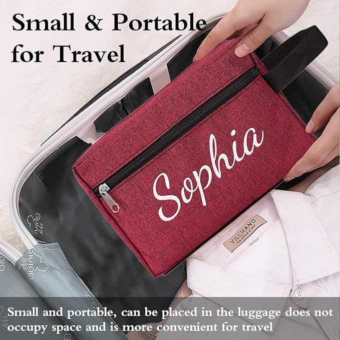 Personalized Toiletry Bag for Men, Embroidered Name Mens Toiletry Travel Bag, Waterproof Canvas Shaving Bag with Large Capacity, Custom Men Hanging Toiletries Bag for Traveling (Red)