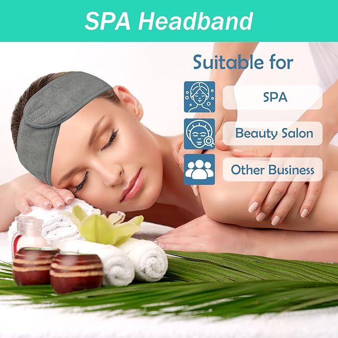 3 Pack Facial Spa Headband for Women - Adjustable, Non-Slip Terry Cloth Headband for Washing Face, Makeup, and Shower - Soft and Stretchable Hair Wrap