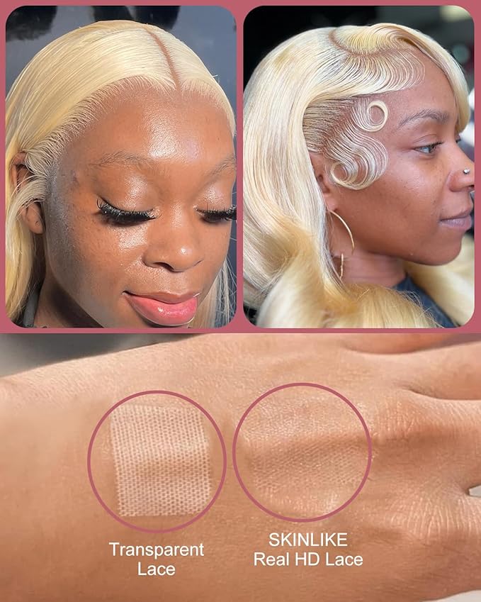 Real Hd 613 13x6 Lace Front Wig Human Hair Pre Plucked Bleached Knots 200% Density 0.10mm Ultra-Thin Invisible Lace Blonde Wig Human Hair Body Wave For Women 28 Inch