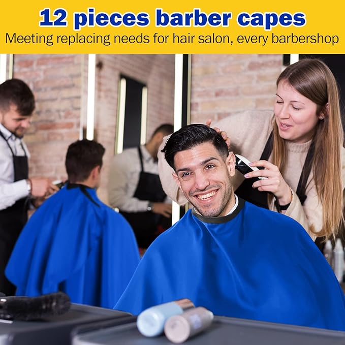 12Pcs Barber Cape 64 x 56'' Large Waterproof Hair Cutting Salon Cape Adjustable Snaps for Hair Dye Salon Stylist Supplies