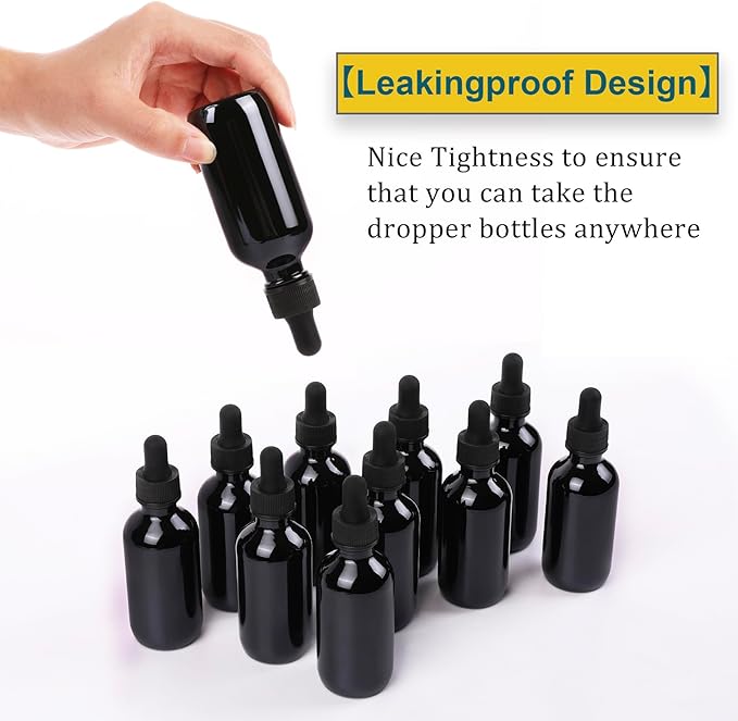 2oz Glass Dropper Bottle,Preety Texture Tincture Bottles with Precise Scales Eye Droppe,for All Kinds Of Mixed Liquids,Leak-Proof Design for Easy Travel (Black-24Pack)