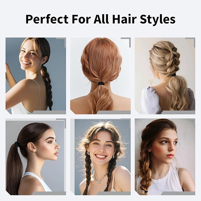 100 PCS Black Nylon Hair Ties for Women, Elastic Hair Bands No Damage for Thick,Seamless Ponytail Holders For Girls All Hair Types.