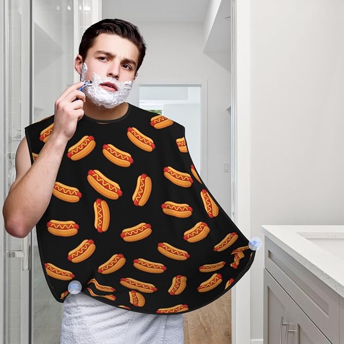 Waterproof Beard Grooming Bib, Fun Food Hotdog Hot Dogs Shave Bib, Non-Stick Hair Catcher for Shaving Trimming, Apron Essential for Men Dad