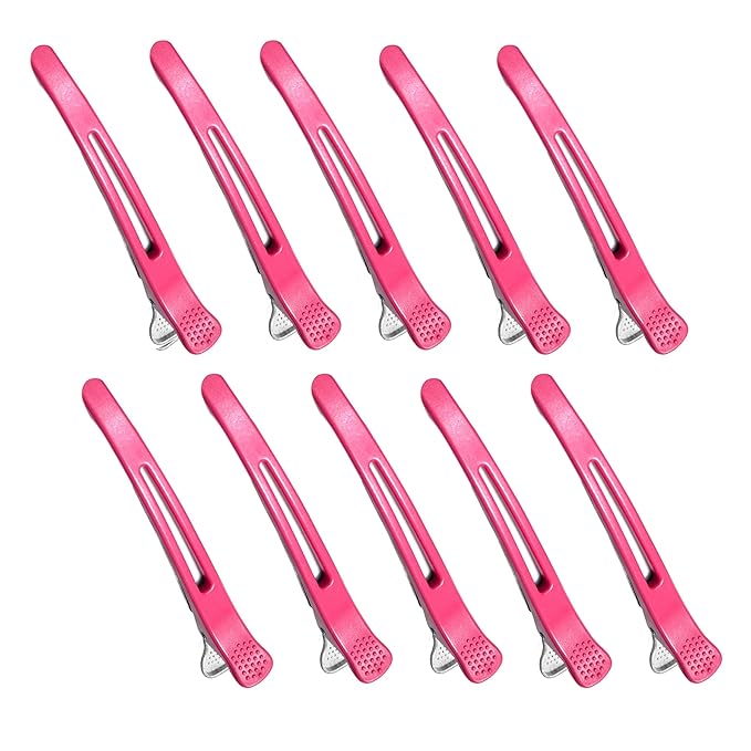 10 pcs Professional Hair Clips for Styling Sectioning - Sectioning Hair Clips for Styling, No-Crease Silicone Band& Anti-Slip Grip, Hair Cutting Clips for Blowouts, Curling, Coloring （Rose Red）