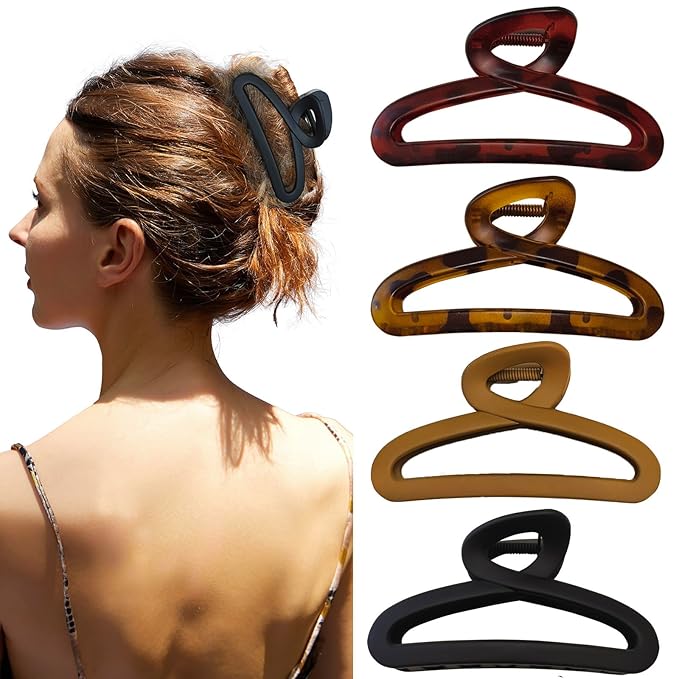 Hair Claw Clips, Large Non-Slip Unbreakable 4.3 Inch Matte Hair Claws for Women Long or Thick Curly Hair, 4 Pack