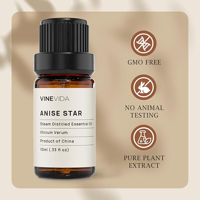 VINEVIDA Anise Star Essential Oil - Undiluted 10 mL for Candlemaking, Soap Making - DIY Candle Scents Safe for Skin