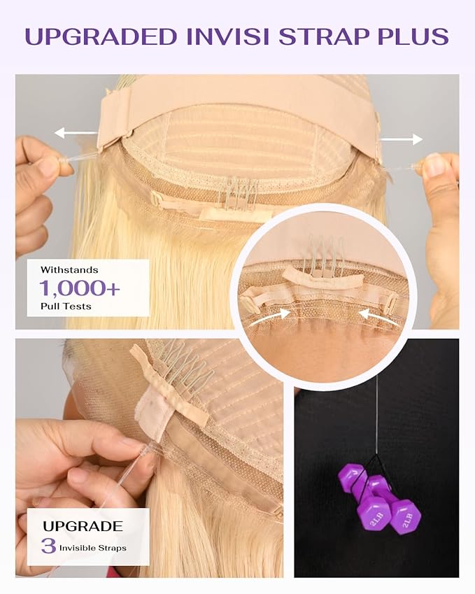 Hidden Strap Body Wave 360 613 Lace Front Wig Human Hair Glueless Wigs Human hair Pre Plucked Pre Bleached 180% Density Blonde Wig With Drawstring HD Full Lace Human Hair Wigs 30Inch