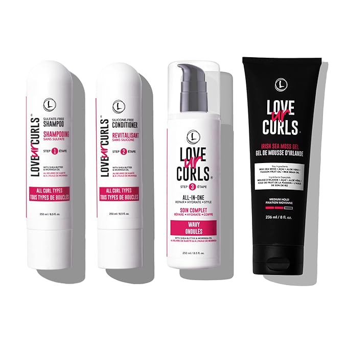 Love Ur Curls - Shampoo, Conditioner, Wavy All In One Styler to repair, define and hydrate hair and Irish Sea Moss Gel for touchable hold