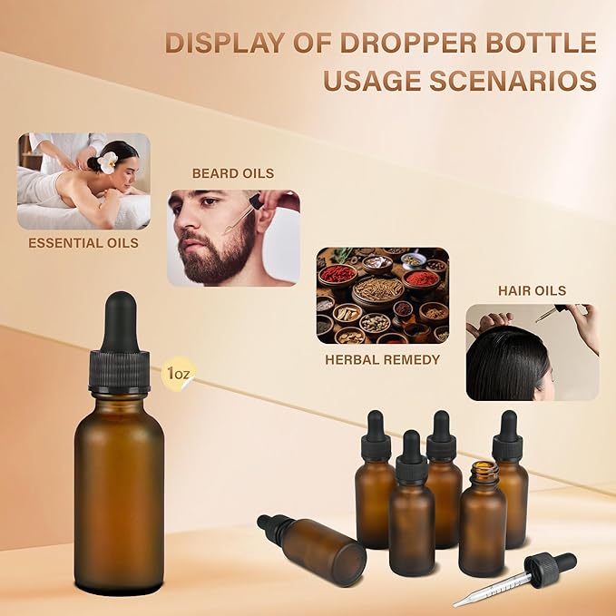 4 Pcs, 1oz Dropper Bottle, Amber Glass Eye Dropper Bottle, Tincture Bottles with Dropper, Pretty Finish, Leak-Proof Design, Stronger Suction for All Kinds of Mixed Liquids