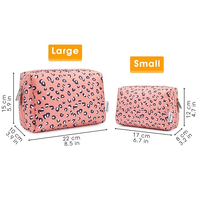 Narwey Cute Cheetah Makeup Bag Travel Cosmetic Bag Organizer Toiletry Bag Make Up Bags with Compartments for Women Girls (Large, Leopard)